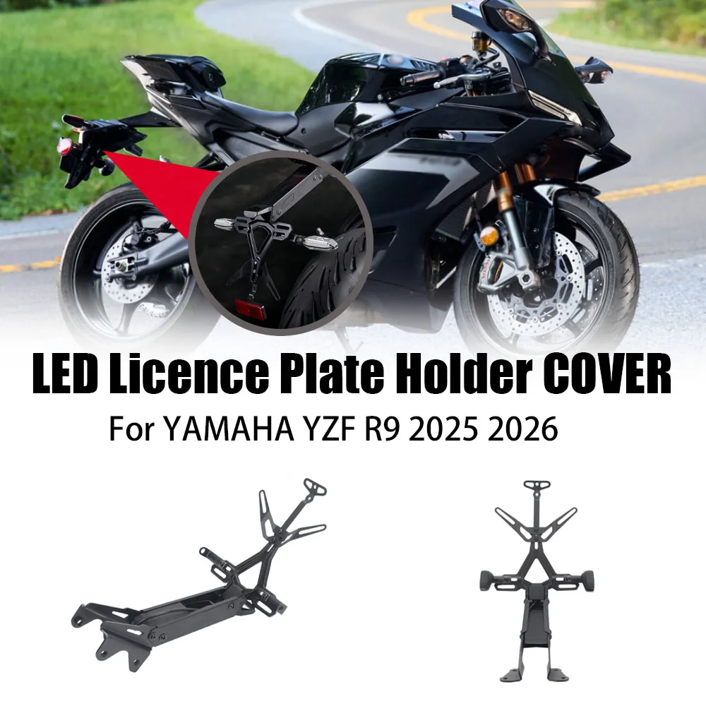 Accessories BLACK LED license plate holder Tail tidy Rear Fender License Plate Holder Cover For YAMAHA YZF R9 2025 2026