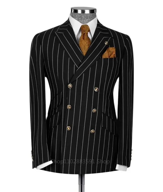 Classic Stripe Slim Fit Men\'s Suits 1 Piece Jacket  Set For Groom Wedding Peaked Lapel Tuxedo Formal Business Blazer Only