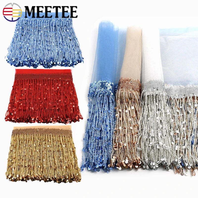 

1-4Meter(1Roll=4M) 20cm Sequins Tassel Fringe Beaded Lace Trim Clothes Dresses Decorative Trimmings Stitching Sewing Accessories