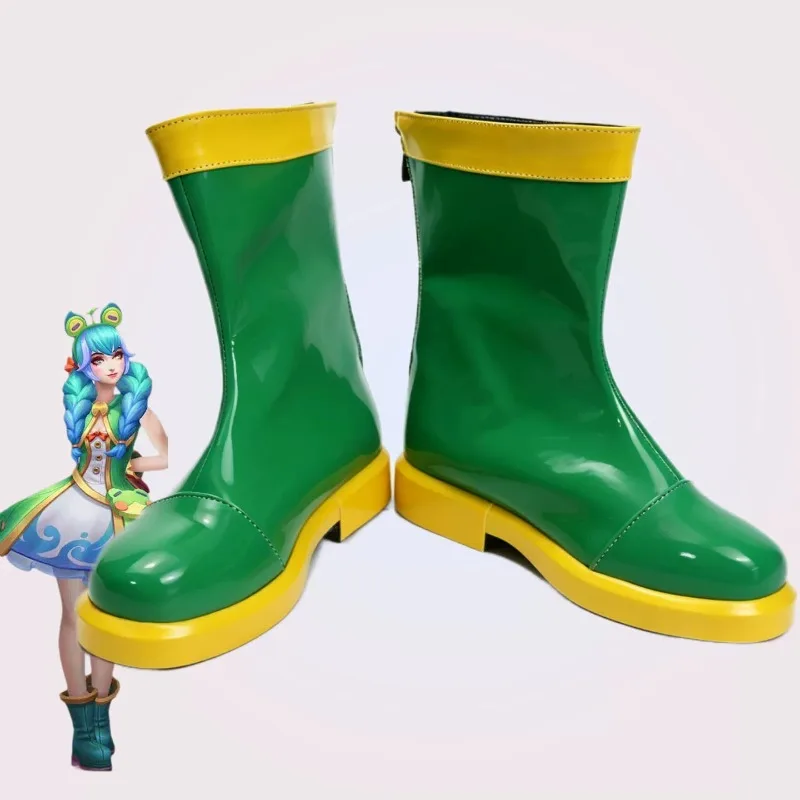 Game LOL Rain Shepherd Gwen Cosplay Boots Shoes Green Women Humorous Style Shoes Halloween Role Play New Skin
