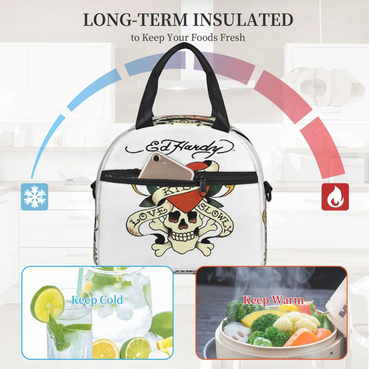 Ed Hardy Love Kills Slowly Insulated Lunch Bag for Women Office