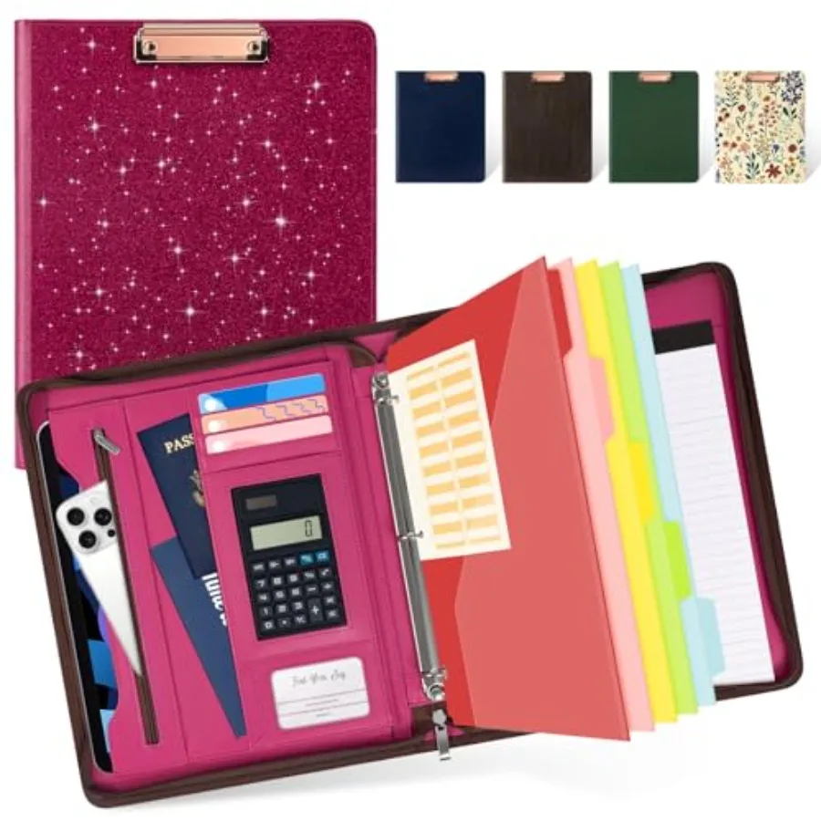 

Папка-портфель на молнии с отделениями для хранения, кожаный планшет-органайзер, папка-скоросшиватель на 3 кольцах с разделителями и вкладками, чехол для планшета 12,1 дюйма, сменный блок