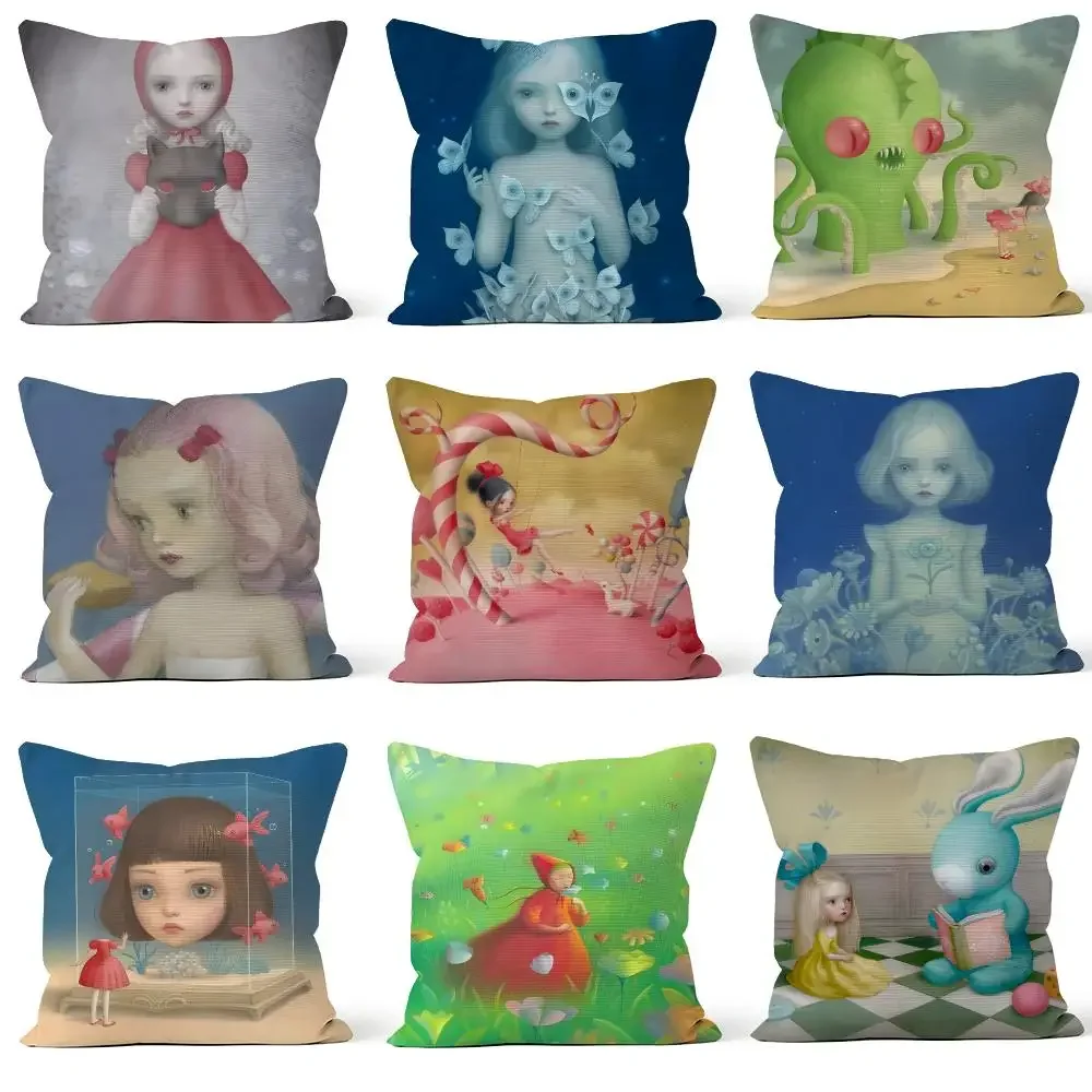 Artist Nicoletta Ceccoli Pop Surrealism Cushion Cover Throw Pillow Soft Short Plush Cozy Durable For Sofa Bedroom Home Decor
