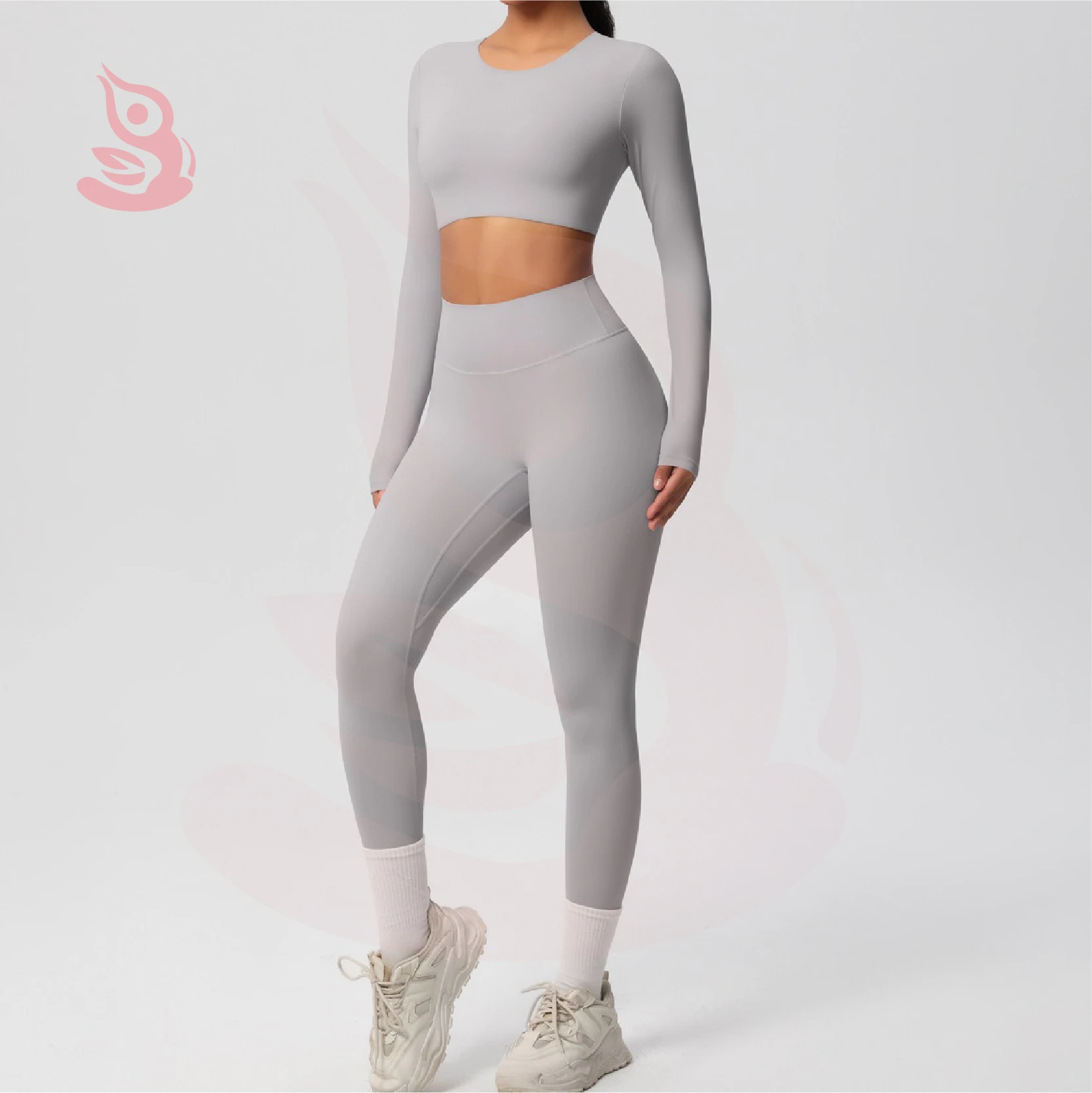 25 Spring Solid Color Double-sided Nylon Brushed Nude Tight Fitting Sports Yoga Suit Set Running and Fitness Long Sleeves 2piece