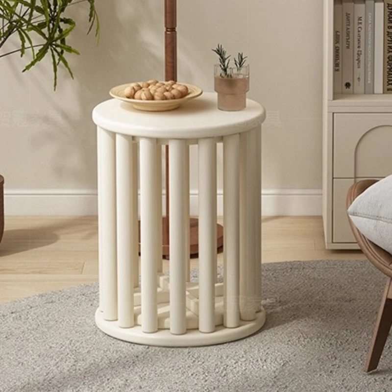 Stackable Round Stool with Casters-Solid Wood Ottoman forLiving Room Movable Side Table for Sofa/Kitchen Space-Saving Home Decor