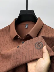 Polo à revers de qualité coréenne pour hommes, haut décontracté d'affaires, cool, à manches courtes, design imprimé lettre à l'arrière, nouveau, été