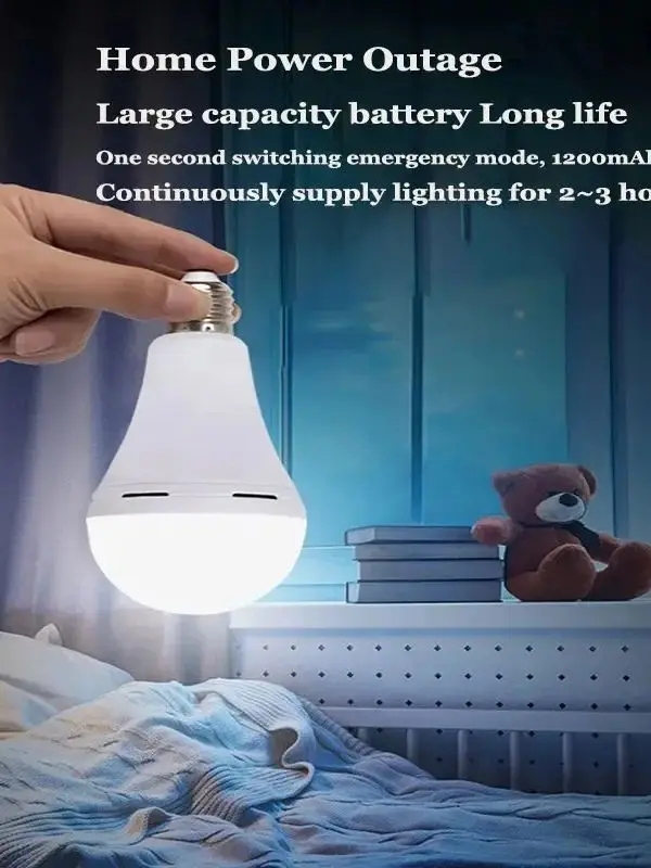بطارية طوارئ قابلة لإعادة الشحن تعمل بالطاقة الاحتياطية المحمولة السنانير ضوء لمبة، LED E27 7W/9W/12W/15W 1200mAh لانقطاع التيار الكهربائي #2