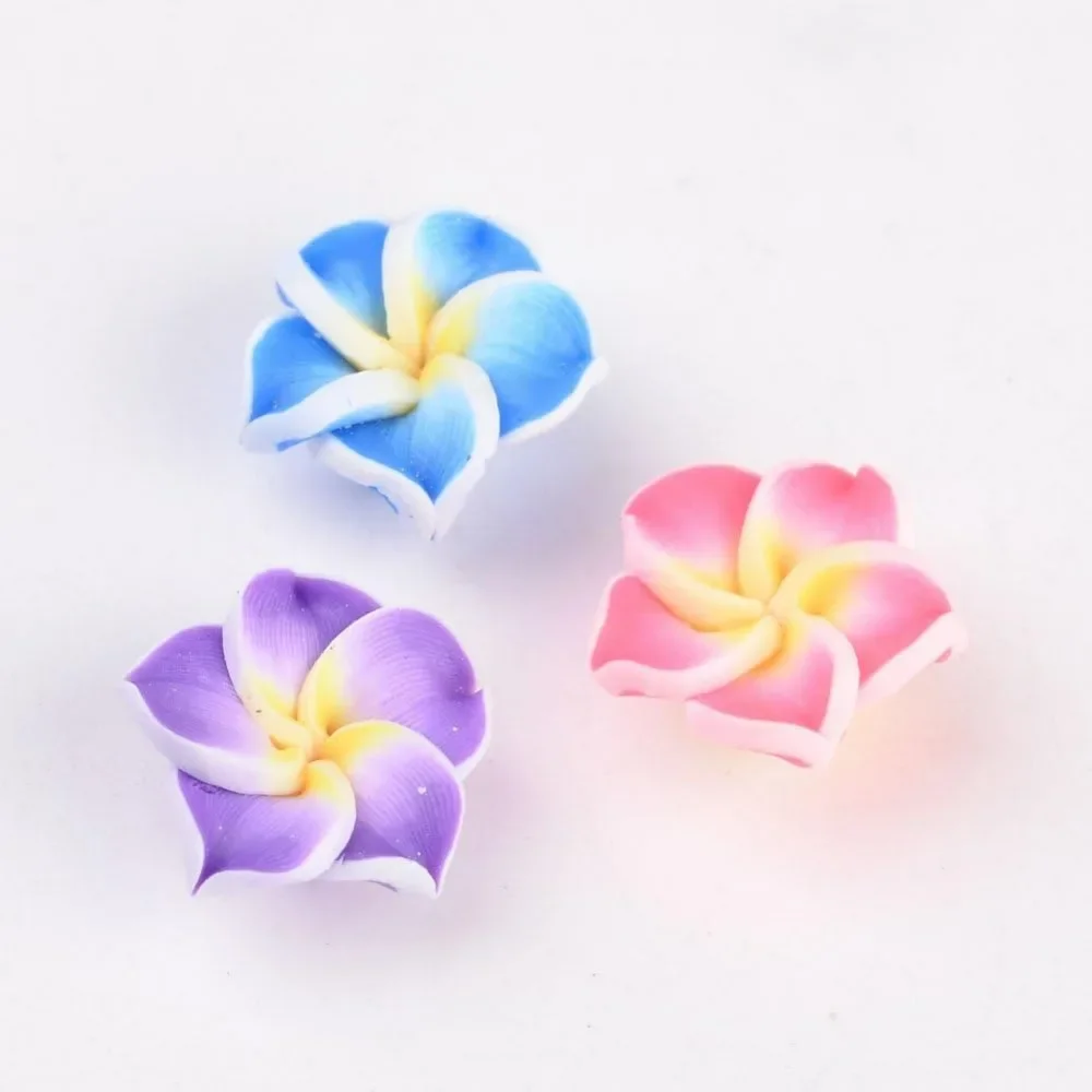 200pcs Assorted Colors Handmade Polymer Clay Plumeria Flower Beads 12x8mm 3D Plumeria Flower Spacer Loose Beads for Earrinf