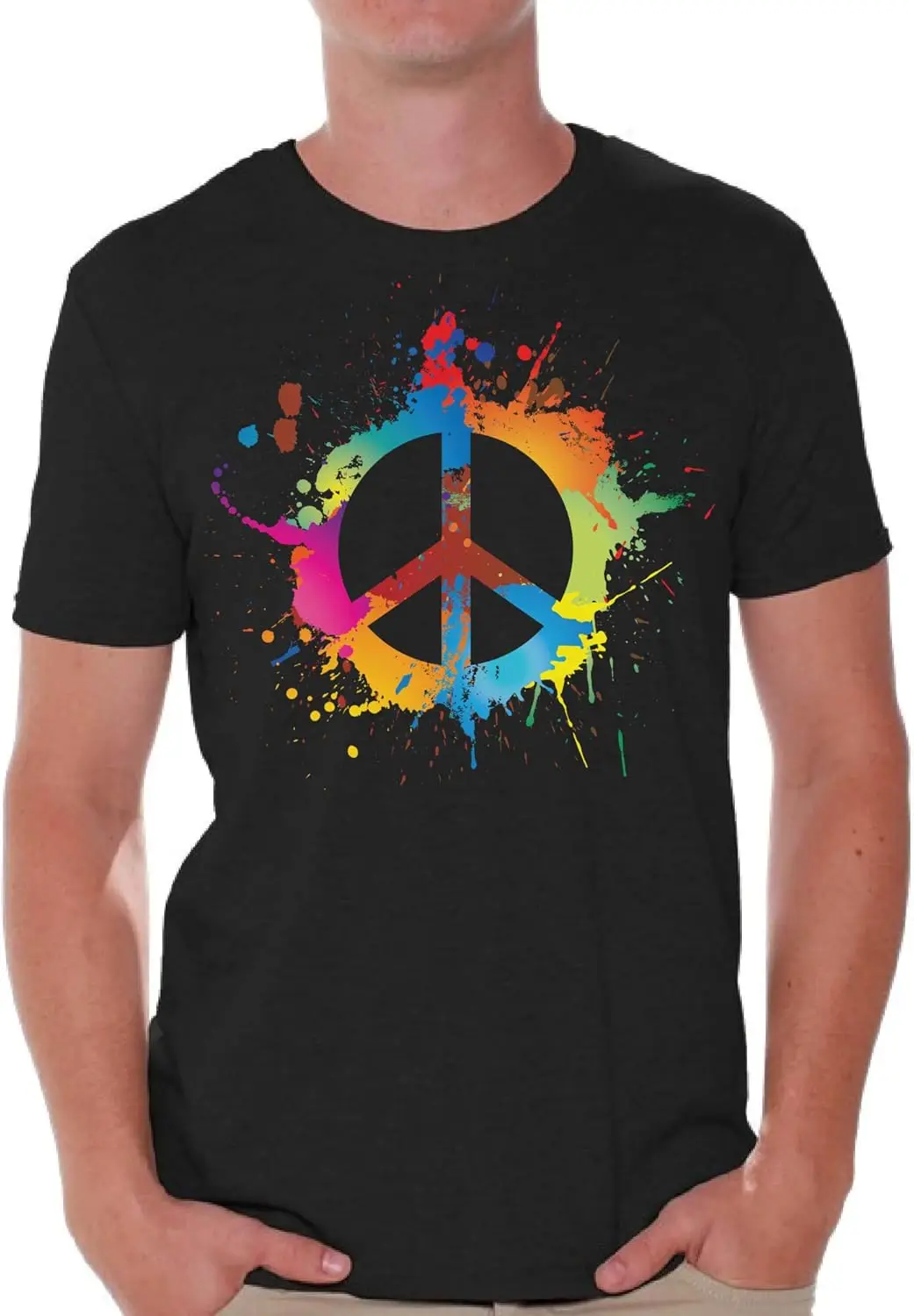 Peace Sign T-Shirt for Men Love Floral - Botanical Retro Hippie Men's Tees Graphic Novelty Top