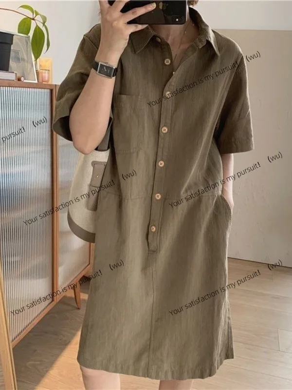 

ZOCI-2025 Лето Новый воротник irt Dr Женская повседневная свободная антивозрастная юбка ort Sve Ele Юбка для поездок на работу Sle Pure Color