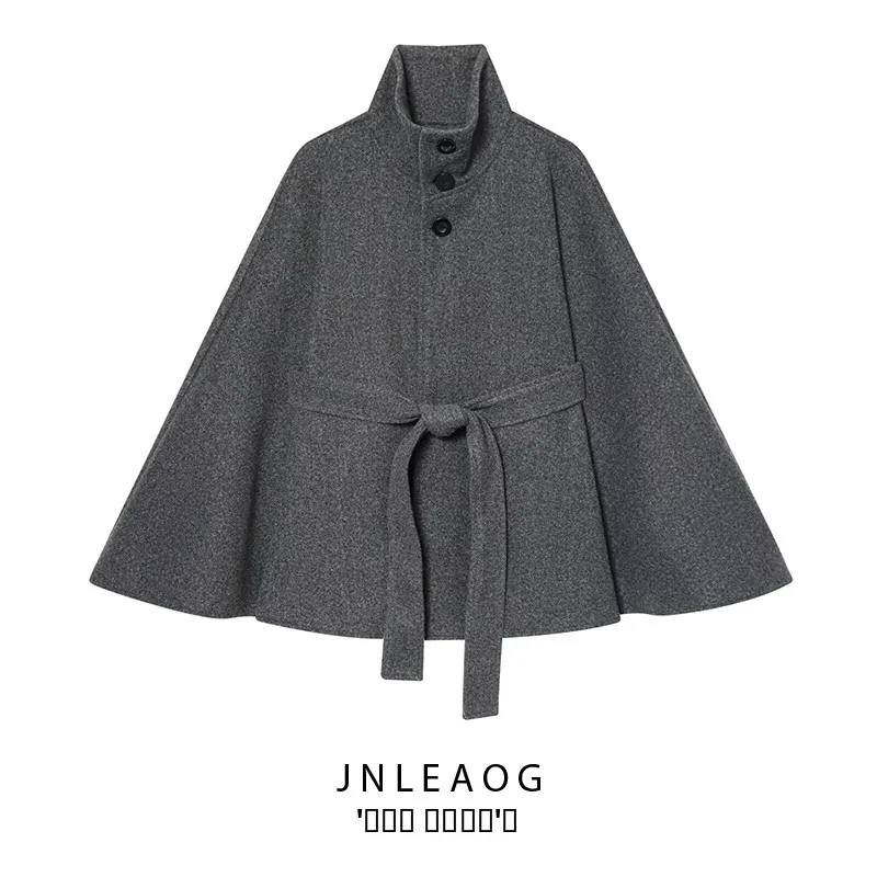

JNLEAOG Autumn New Faionable High Collar Cowl Ne Outerwear Women's Polyester Stand Fit Long Sve Coat Button Closure