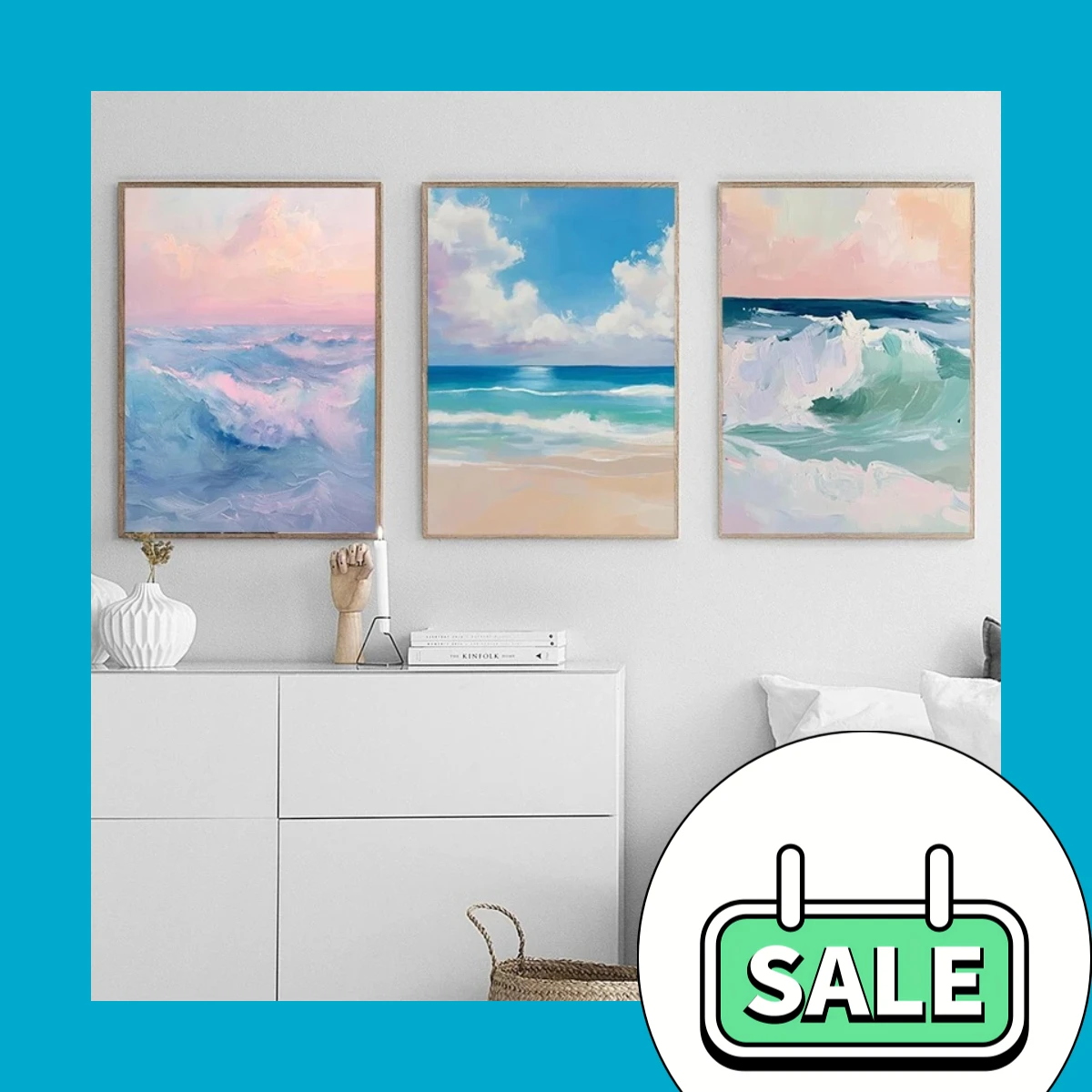 Soft And Beautiful Sunset Ocean Summer Sea View Art Poster Canvas Oil Paint Print Villa Living Room Sofa Background Wall Deco