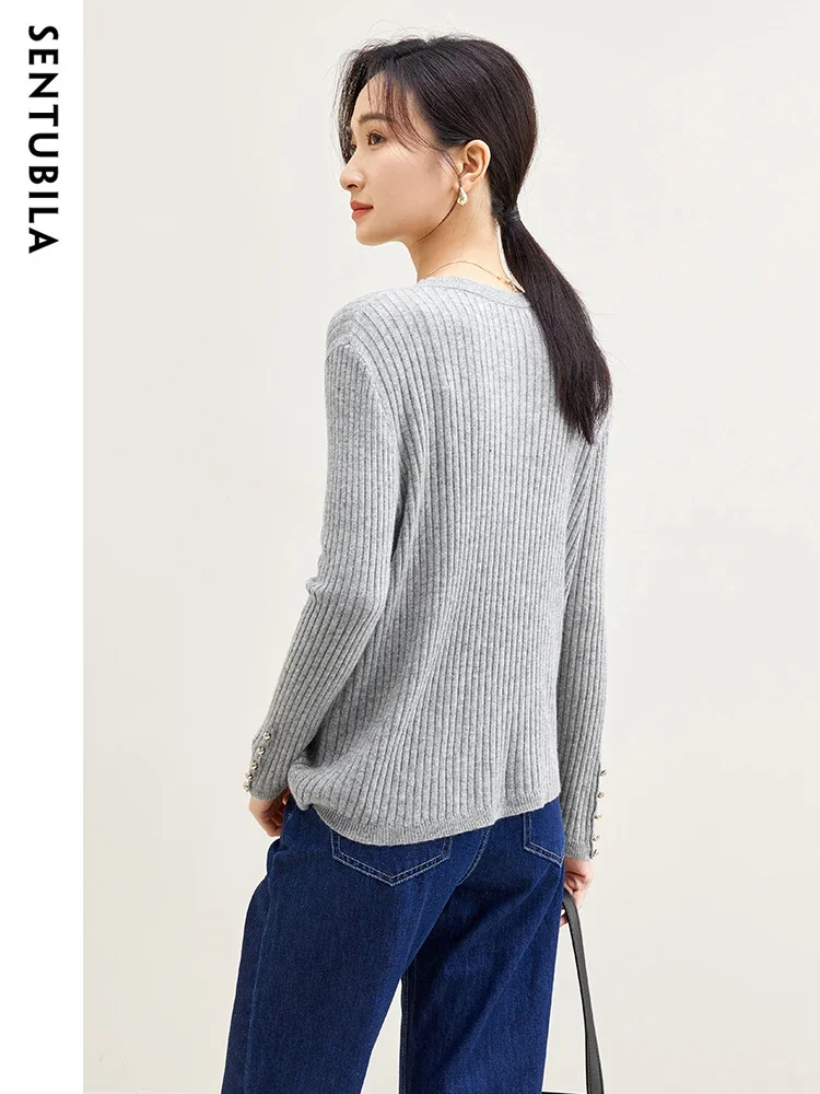 SENTUBILA Pullover Sweaters Soft Knit Tops for Women 2024 Spring Fashion Simple Round Neck Knitwear Basic Jumpers W33H51125