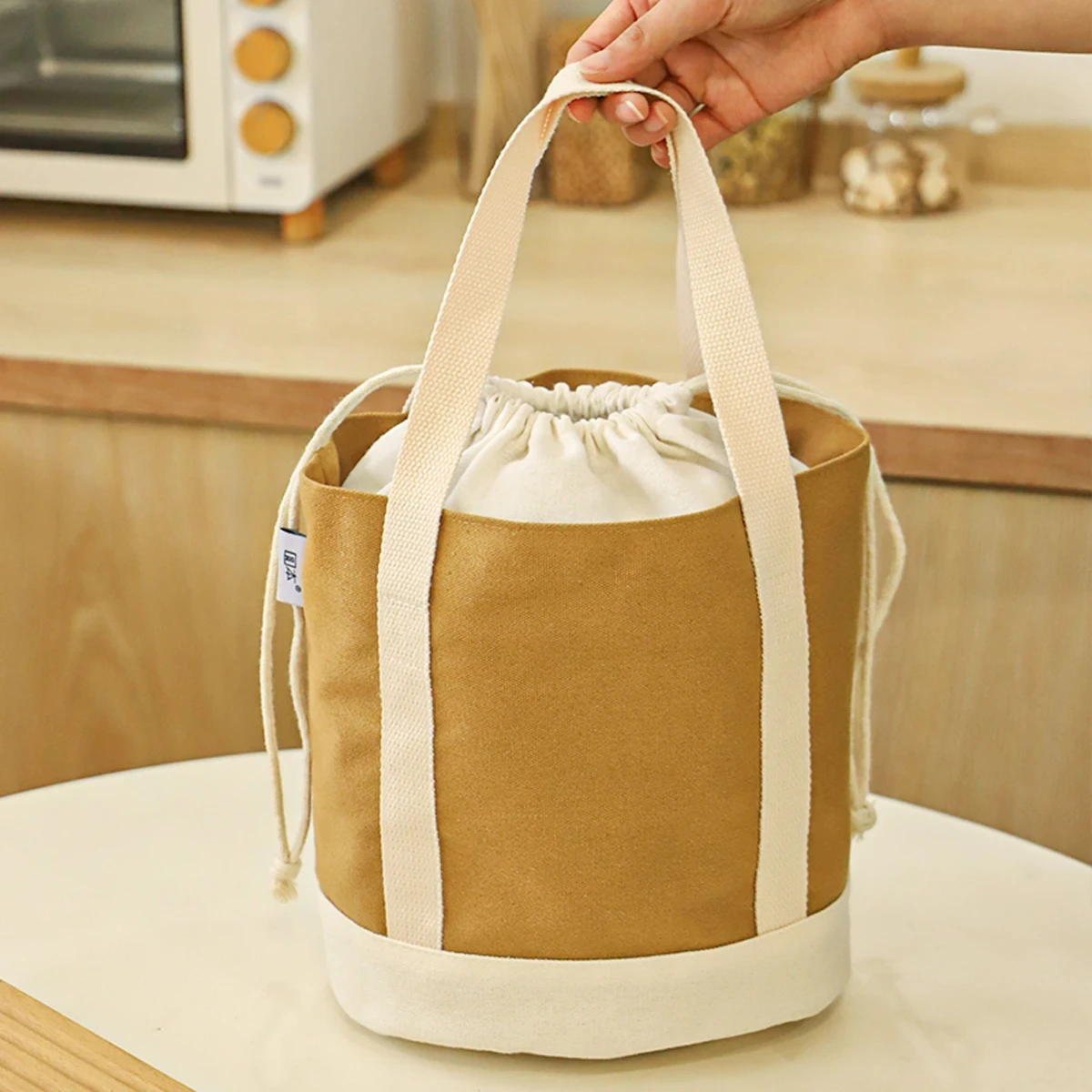 

Japanese Portable Drawstring Thickened Wear-Resistant Canvas Lunch Bag Thermal Insulated Food Pouch For Office/School Bag Tote