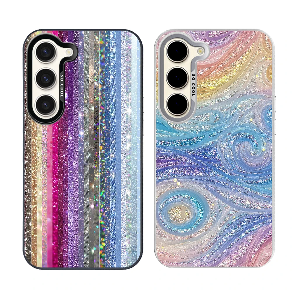 Sparkling Light Phone Case Cover for Samsung Galaxy S26 S25 S24 S23 S22 S21 S20 FE Ultra Plus Present Grey Silvery Shell Fundas