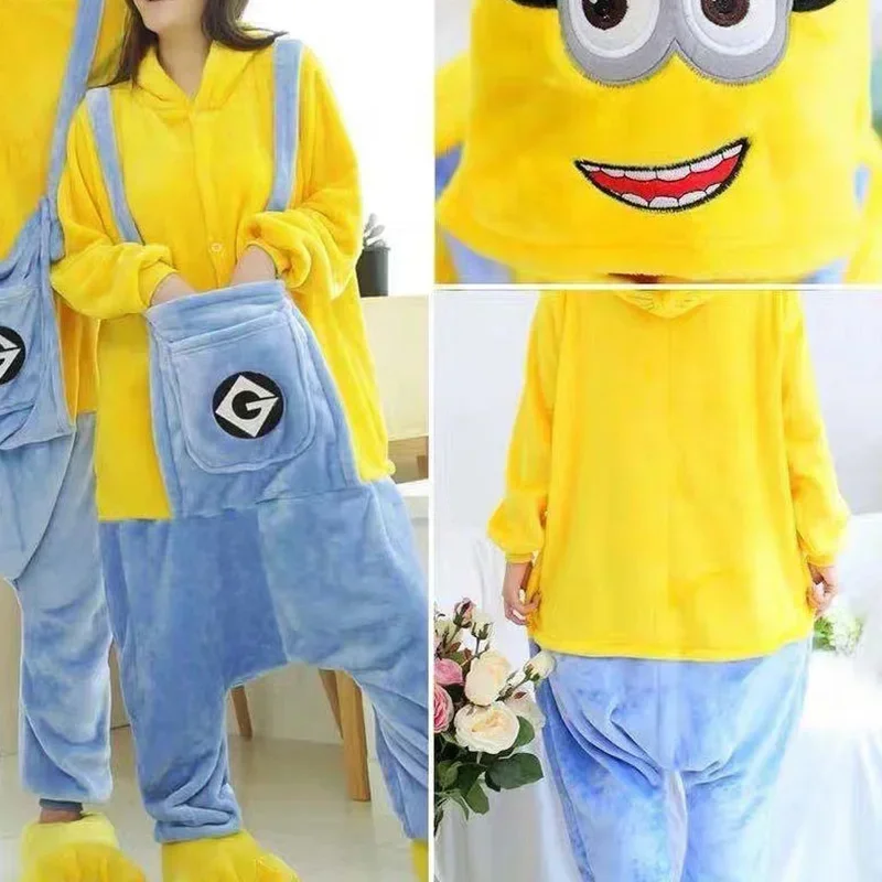 Minions para niños, disfraz de Anime para padres, pijamas Kawaii de franela de invierno, ropa de Navidad y Halloween