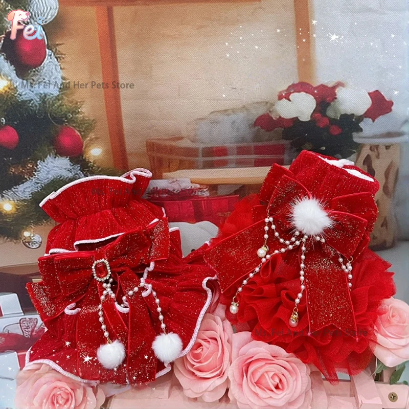 

Stylish Red Dog Clothes,Winter Thickened Warm Princess Dress for Dog,Pet Dog Clothing Fit for Small&Medium Dog Holiday Occasions