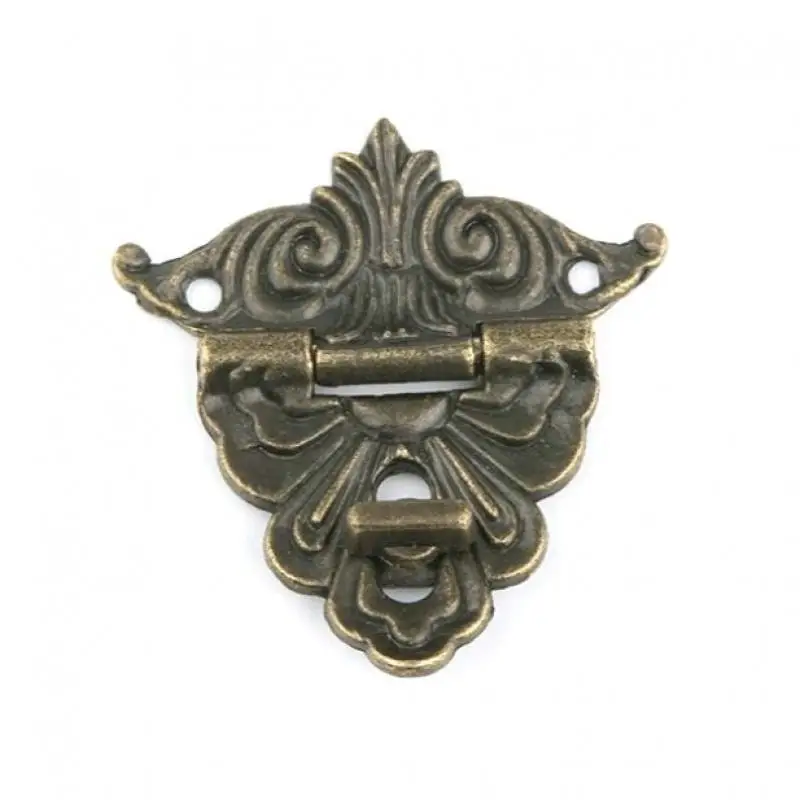 2 Sets  Antique Brass Wooden Case Hasp Vintage Style Decorative Jewelry Gift Box Suitcase Latch Hook Furniture Buckle Clasp Lock