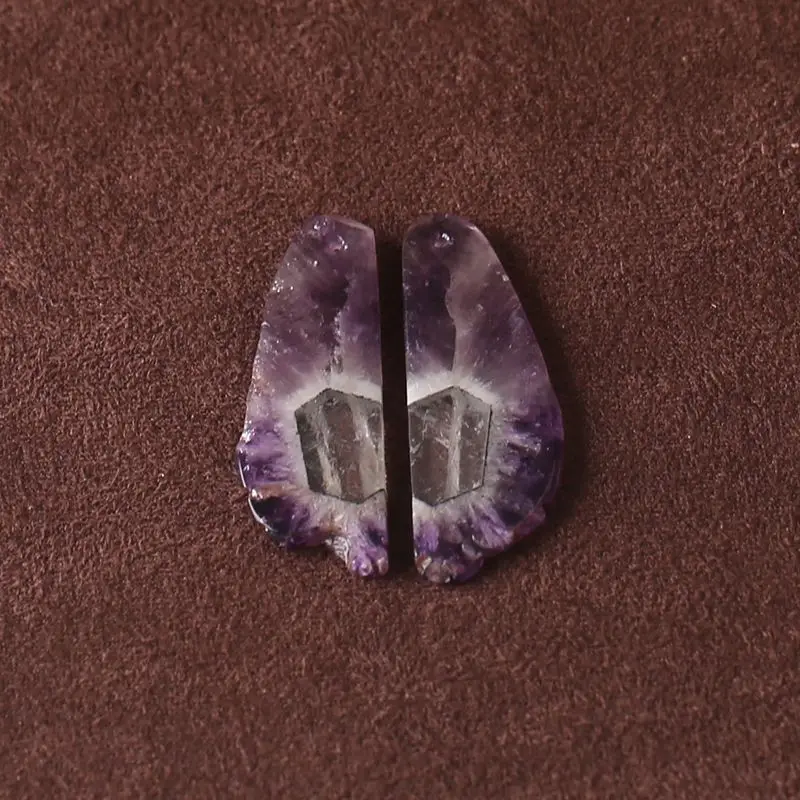 Amethyst Geode Wing-Shaped Earrings Pair - Unique Purple Crystal Components for Artisan Jewelry Making 38x14x3mm-4.3g
