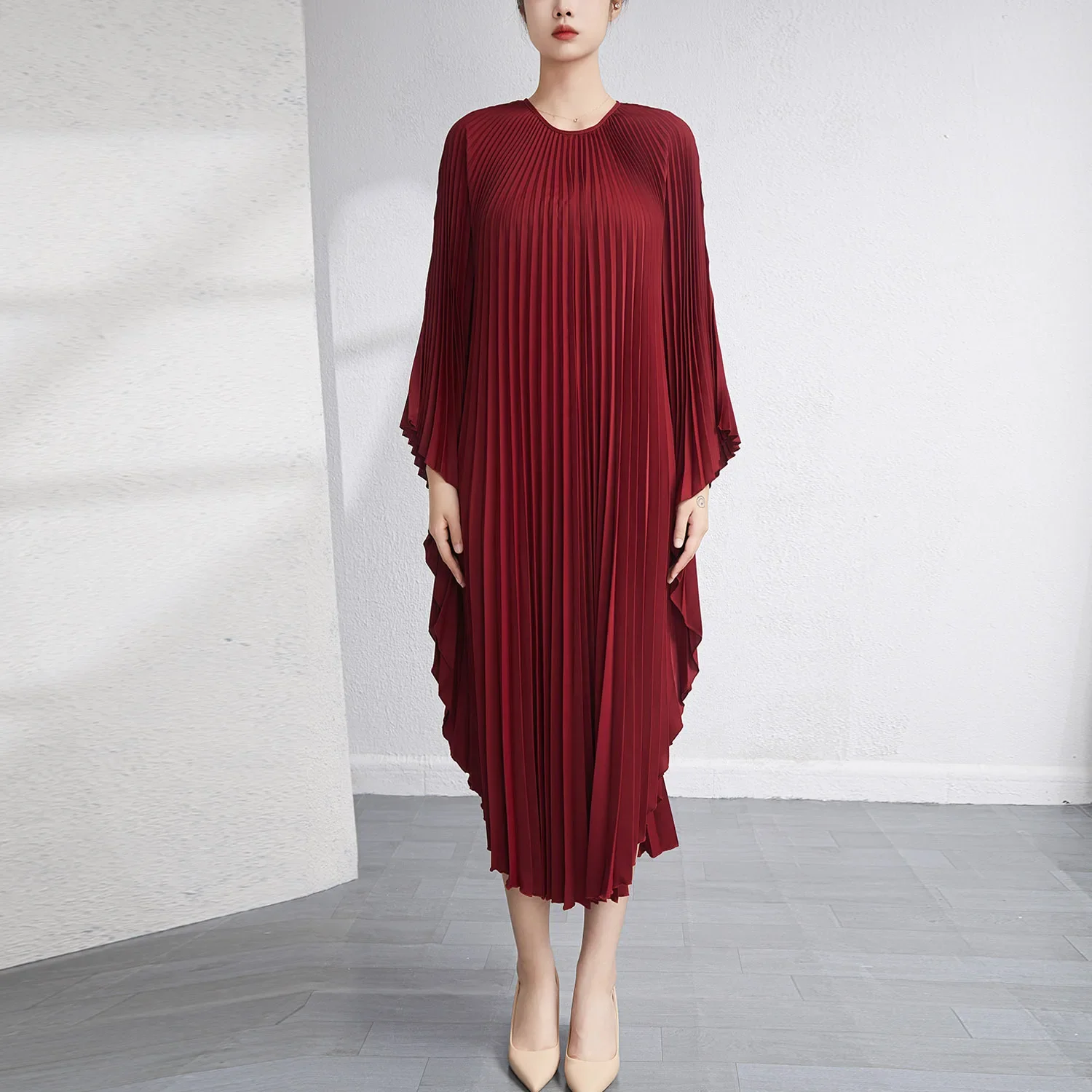 Miyake Pleated Dress 2022 Irregular Dress Loose Fashion Medium And Long Women\'s Age-reducing Meat-covering Color Elegant Skirt