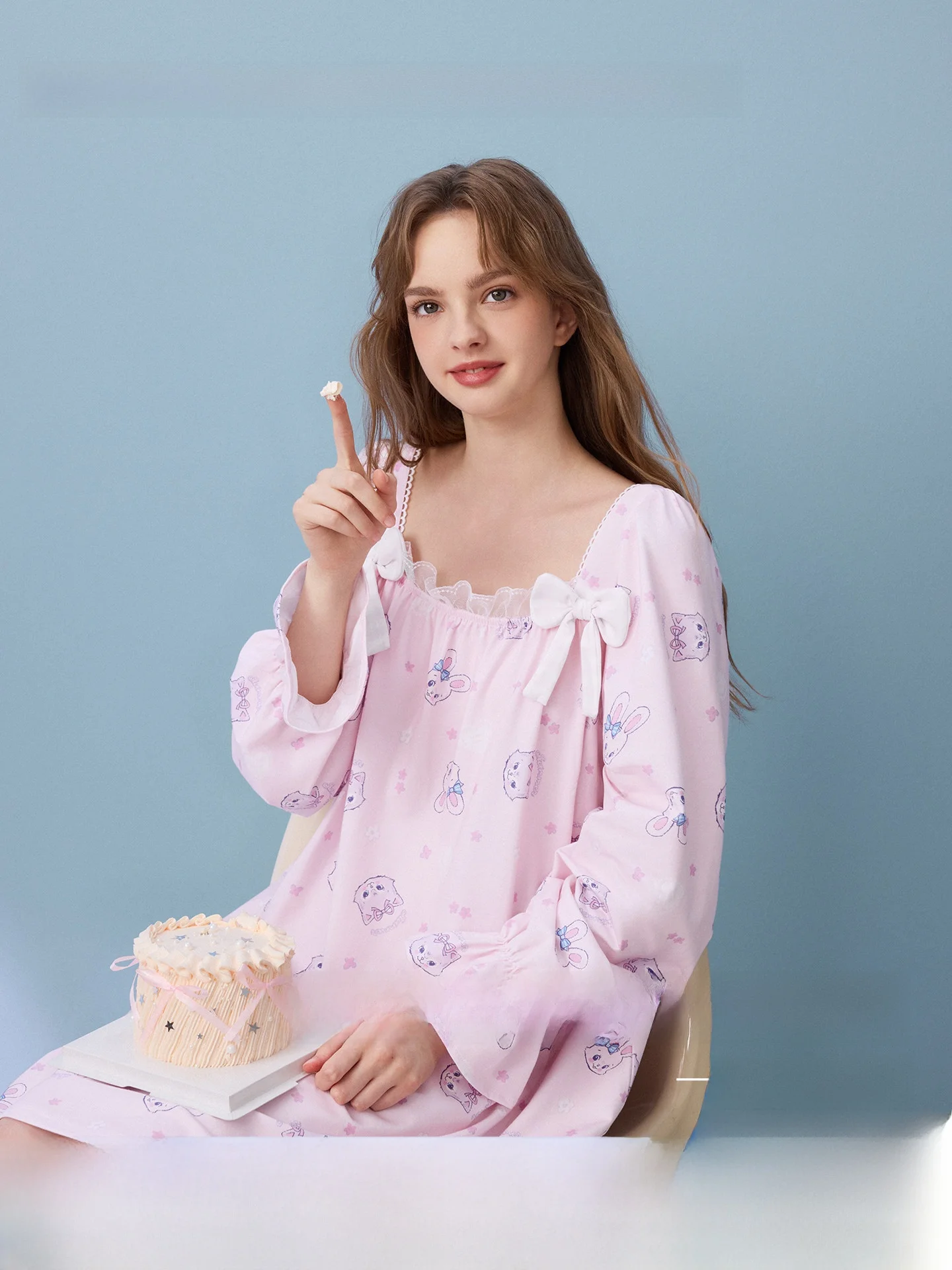ledin-home-robe-de-nuit-collaborative-a-manches-longues-pour-femme-vetements-d'interieur-col-carre-noue-melange-de-coton-confortable