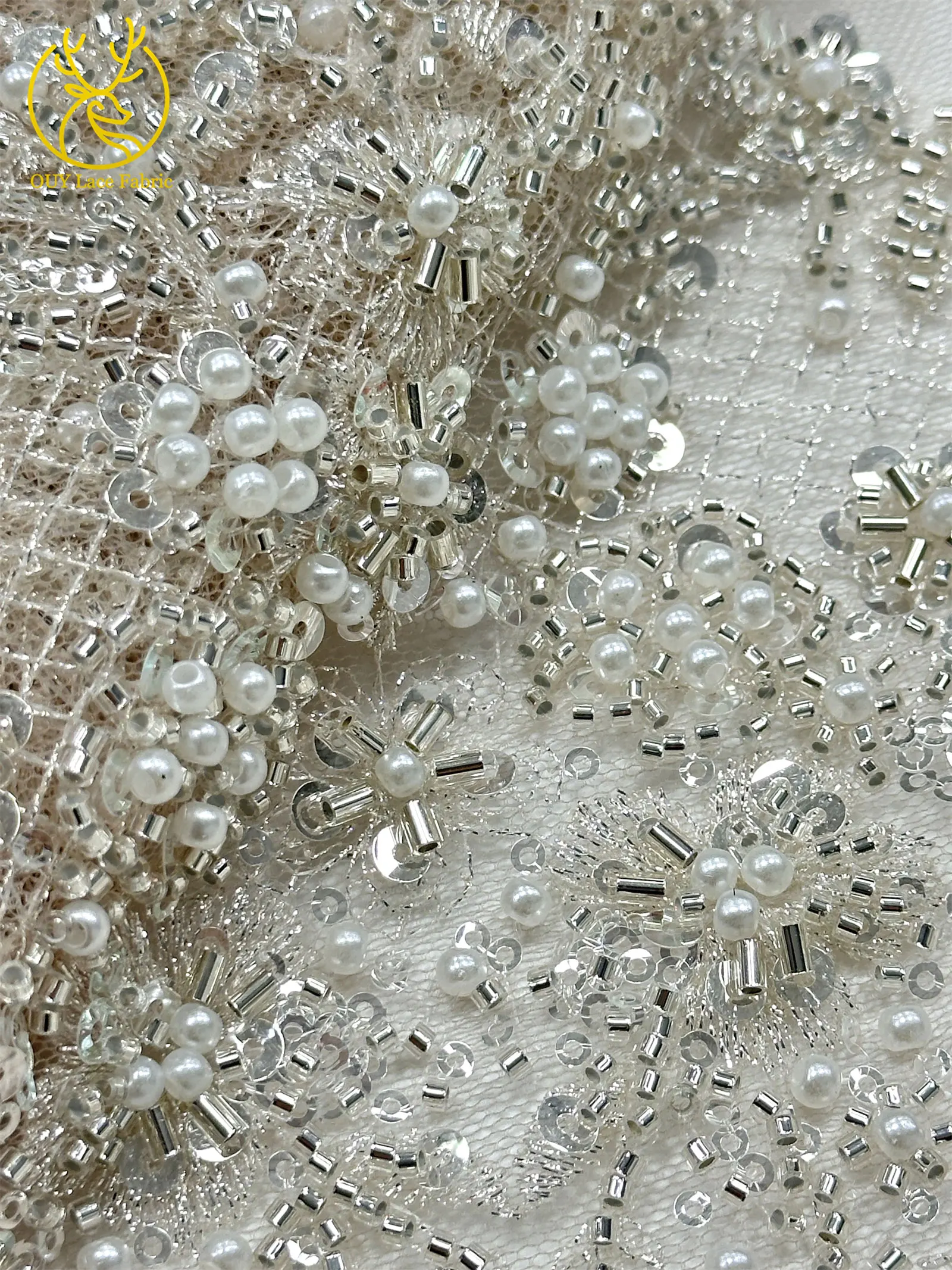 Modischer nigerianischer Brautkleidstoff mit Perlen und Spitze, 2026 neues Design, französische Netzspitze, afrikanischer Pailletten-Spitzenstoff für Hochzeitskleider zum Nähen – Detail 19