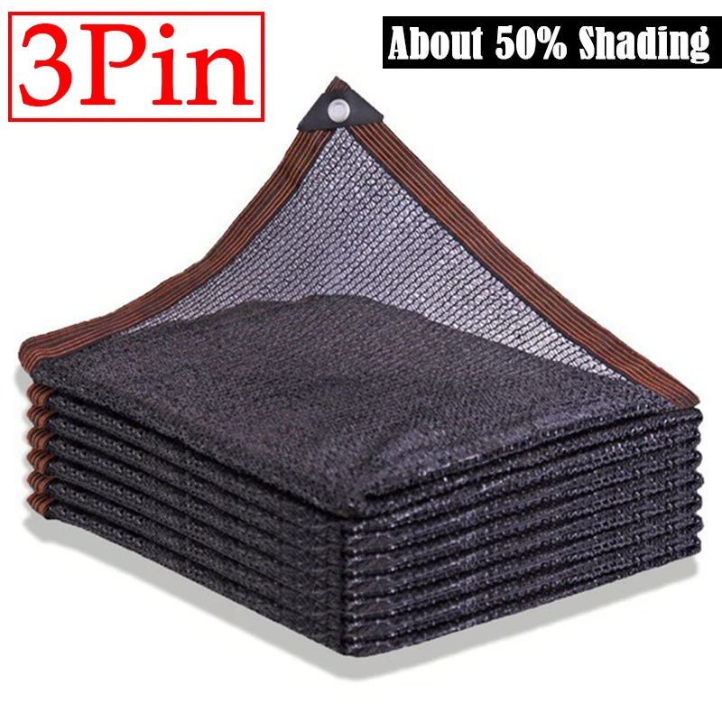 3Pin Black Sun shade Net Anti-UV Garden Plants Sun Shelter Agriculture Greenhouse Shading Cover Outdoor Awning