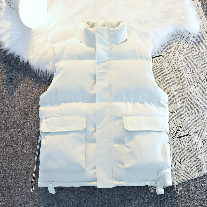 2025 Winter Men Down Waistcoat Fashion Simple Solid Color Pocket Zipper Male Vest Cold-proof Stand Collar Sleeveless Man Coat