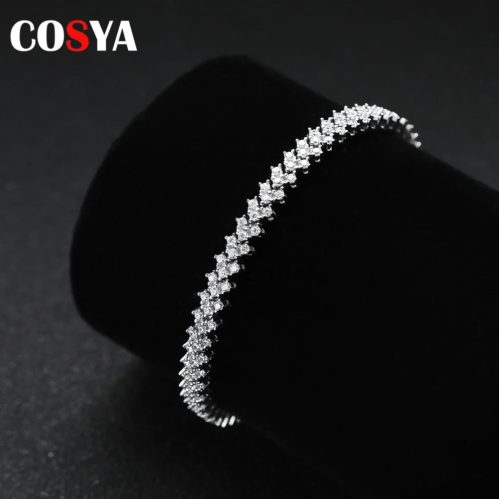 

COSYA 925 Sterling Silver High Carbon Women Bracelet Zircon Chain Link Bracelets For Women Wedding Party Fine Jewelry Gift