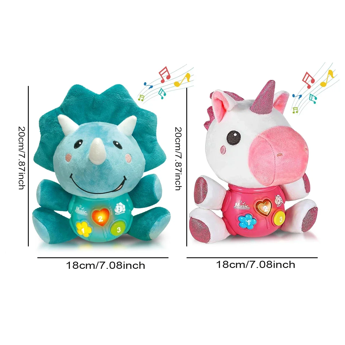 Baby Plush Music Toy, Cartoon Unicorn, Dinosaur Doll, Plush Singing and Glowing Music Toy, Music Stuffed Animal
