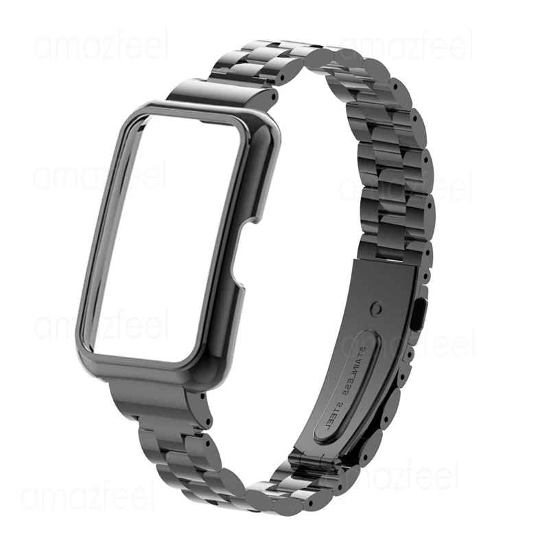 Pulseira de metal + protetor de capa para huawei band 9 8 7 6 pulseira de aço inoxidável para huawei band 7 6 capa protetora quadro escudo