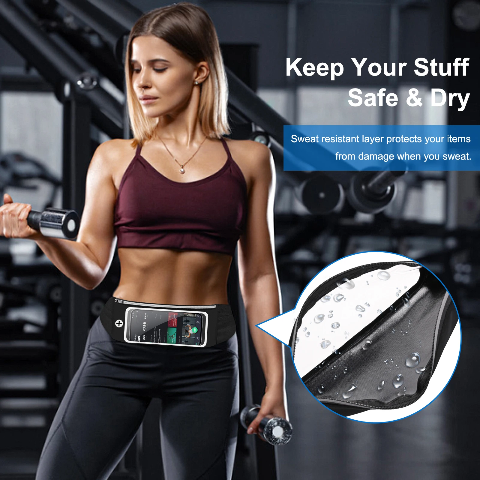 HAISSKY Touch Screen Running Waist Belt For iPhone 15 14 13 12 Pro Max 15 Plus Elastic Zipper Pockets GYM Sports Waist Pack Bags