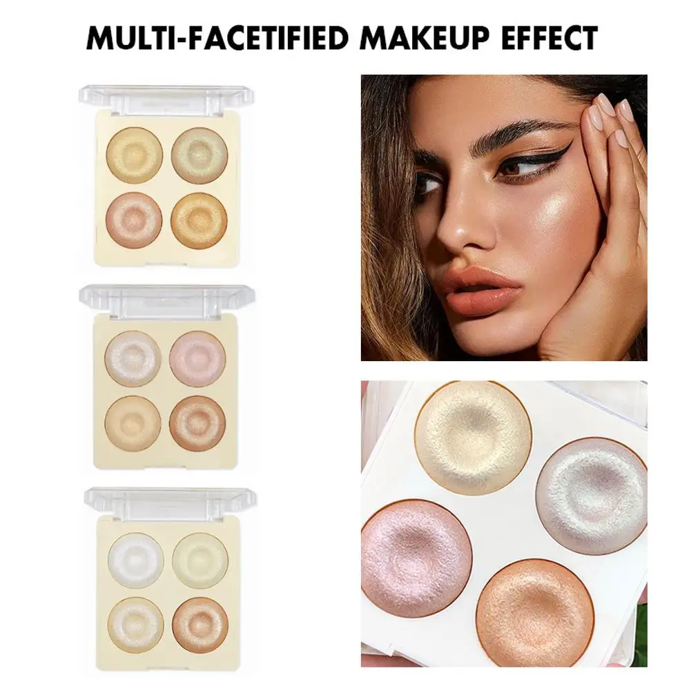 4 Coloes Shimmer Glitter Highlighter Powder Palette Waterproof Lasting Makeup Gloss Body Contour Powder Tool High Face I8N2