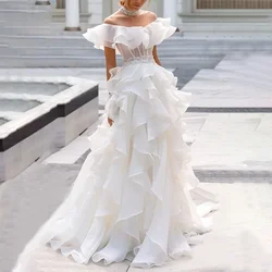 Customized Elegant A-Line Long Ruffles Prom Dresses for Women Off The Shoulder Floor-Length Special Events Wedding Gala Party