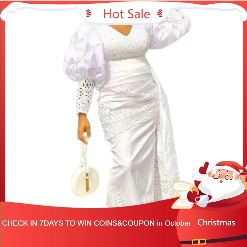 

Customized Dashiki African Dresses for Women White New Elegant African Robe Kaftan Long Maxi Dress Muslim Fashion Abaya African
