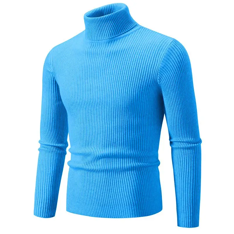 

2023 Men's Autumn and Winter High Neck Knit Shirt Slim Fit Long Sleeve Sweater Solid Color Pullover Tops