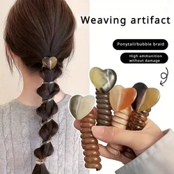 Heart-Shaped Telephone Wire Hair Ties Versatile Ponytail for Women Minimalist Bubble Braid Headband for Phone Line Hair Loop