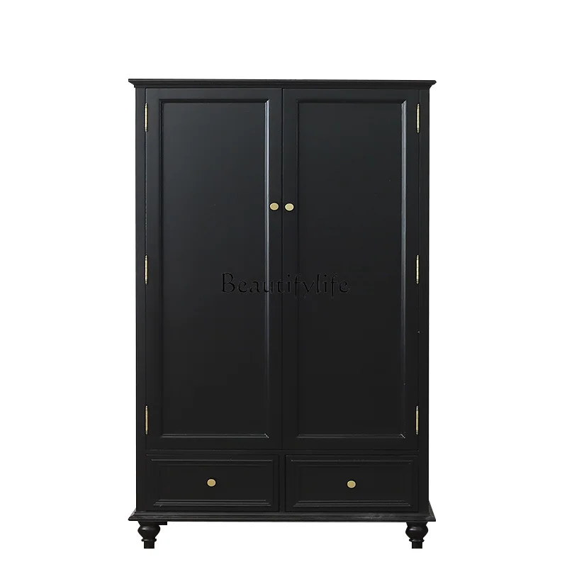 

American solid wood wardrobe household European small short bedroom double door clothes locker
