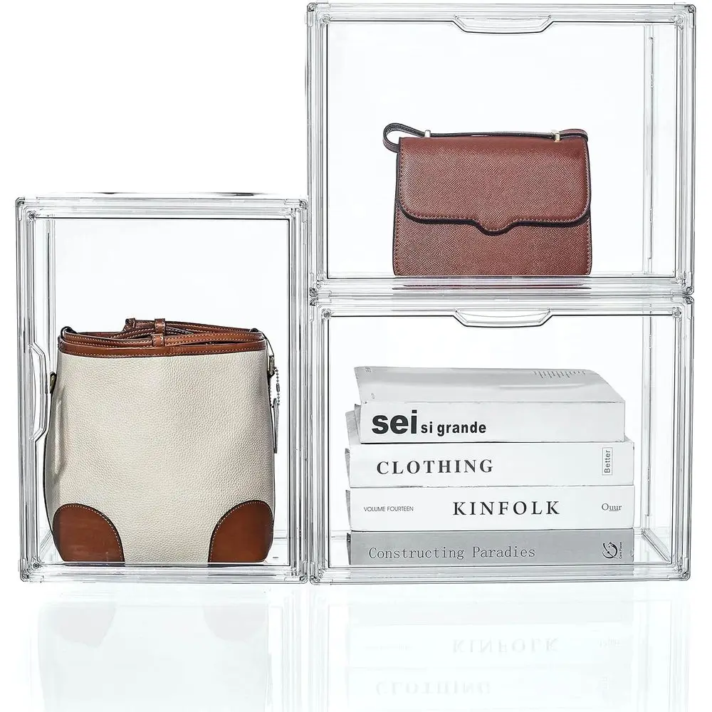 

X-Large Clear Acrylic Purse Organizer, 3-Piece Set for Closet, Handbag Display with Magnetic Closure
