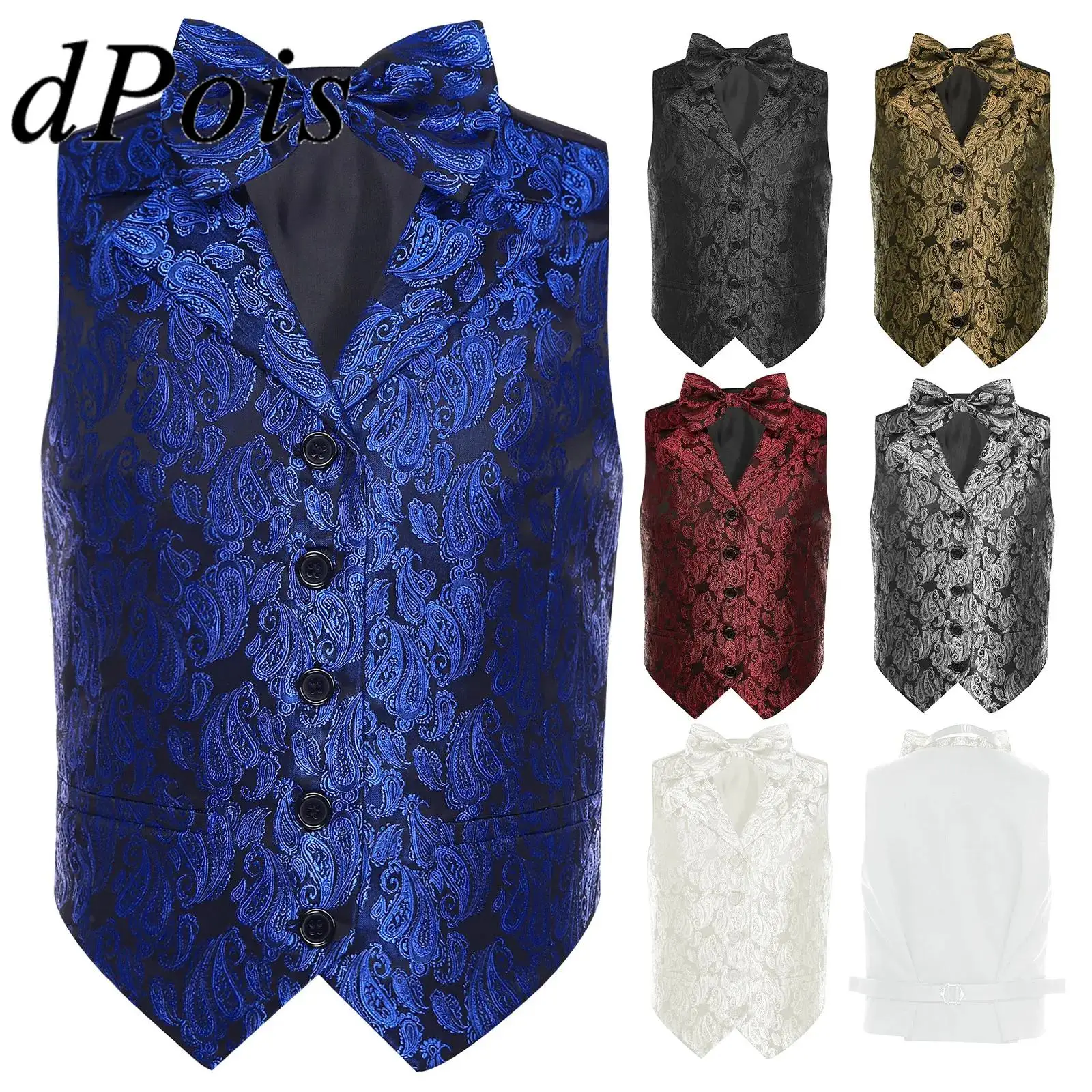 

Baby Boys Classic Jacquard Waistcoat Fashion Vest Sleeveless Jacket Vest with Bow Tie for Banquet Wedding Gentlemen Clothes