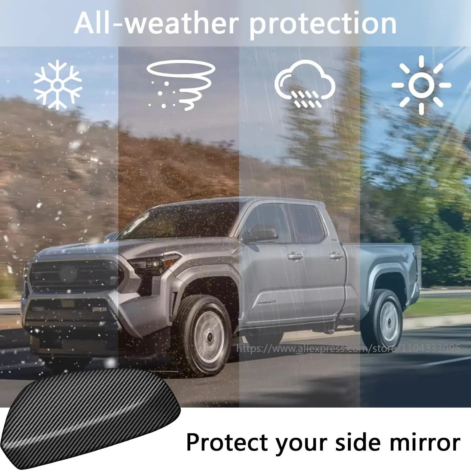 For Toyota Tacoma 2024+ Car Side Rearview Mirror Cover Trim Frame Carbon Fiber Outside Rearview Mirror Cover without Lamp Type