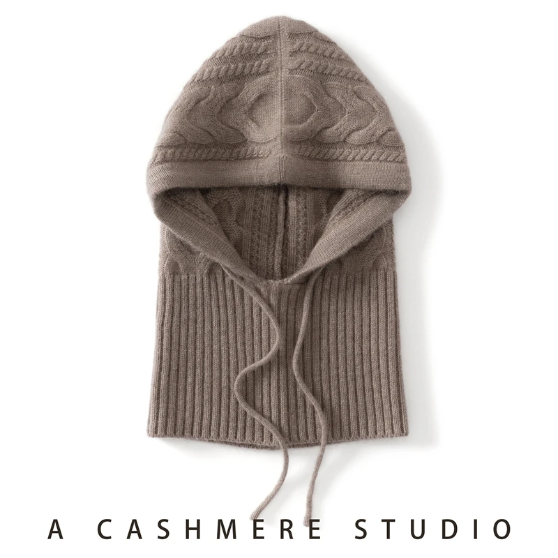 

Женские шапки из 100% кашемира, нагрудник, женские зимние толстые вязаные шапки Skullies, наушники с воротником, мягкие теплые шапочки, шарф с капюшоном