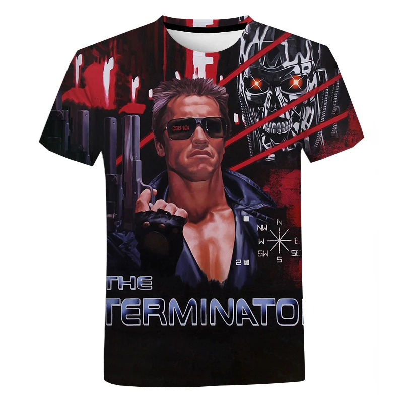 2024 Men\'s new Terminator series 3d printed Short sleeve T-shirt Fashion casual T-shirt short sleeve top Arnold Schwarzenegger