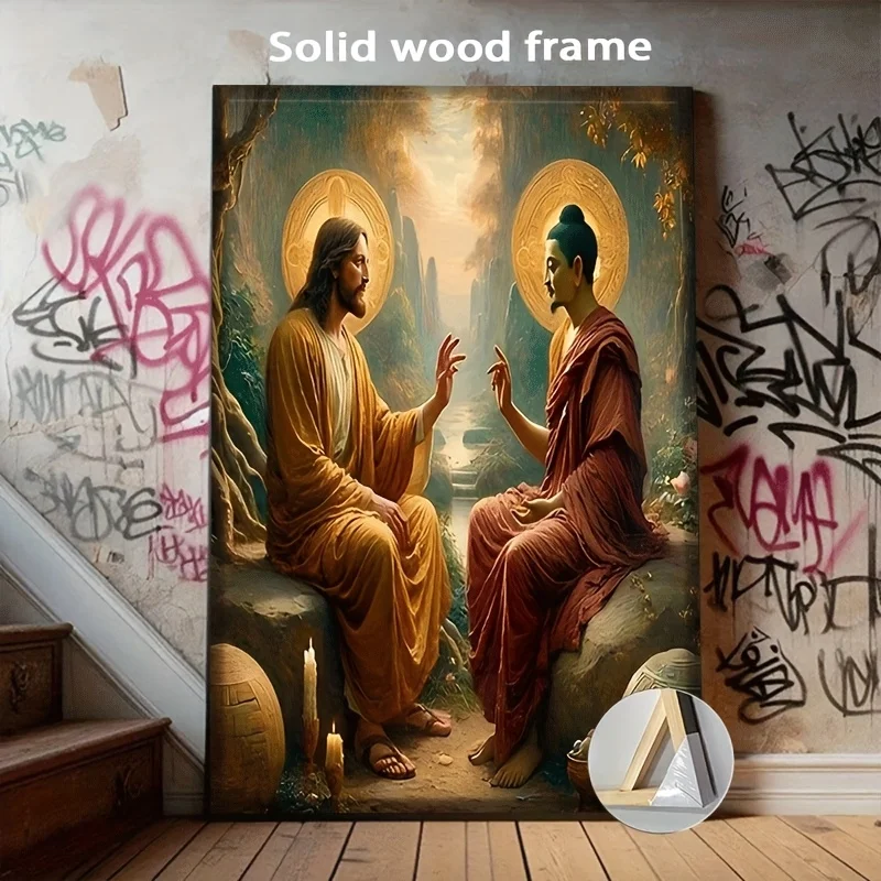 

Canvas Poster,Mystical Encounter Jesus And Buddha Canvas Art Poster,Wall Decor For Home,Office,Cafe,easter,ValentineS Day