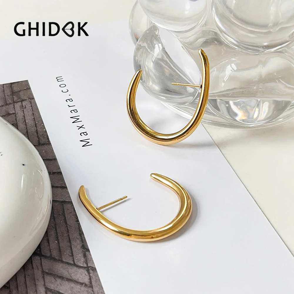 Ghidbk Minimalist Gold Plated Geometrical Stud Earrings for Women 316L Stainless Steel Designer Earrings Jewelry Non Fade