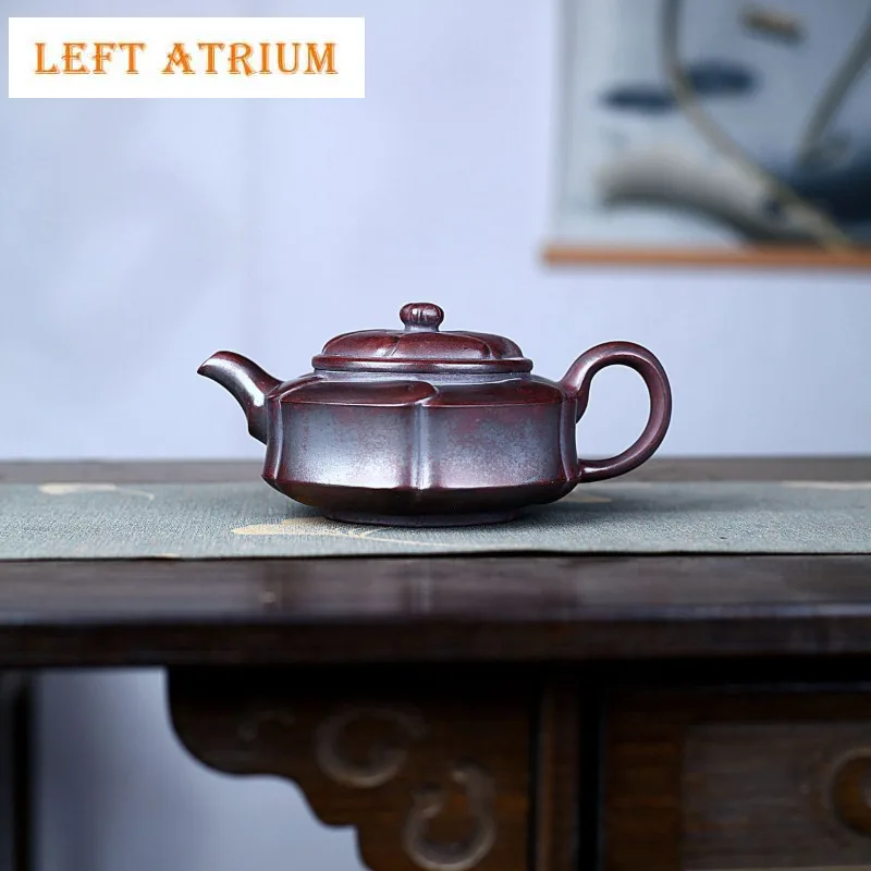 

280ml Yixing Purple Clay Teapots Handmade Weekly Count Pot Raw Ore Antique Brass Mud Tea Infuser Kettle With Strainer Zisha Tea