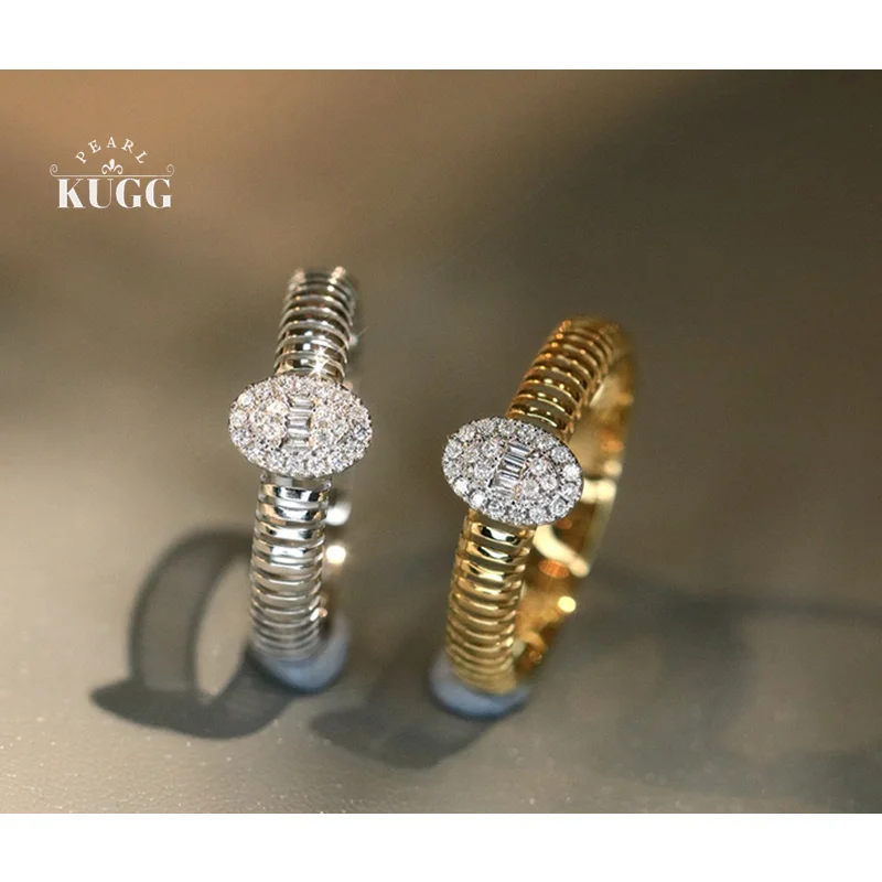 

KUGG 100% 18K White/Yellow Gold Rings Classic Oval Shape Real Natural Diamond Engagement Ring for Women High Wedding Jewelry