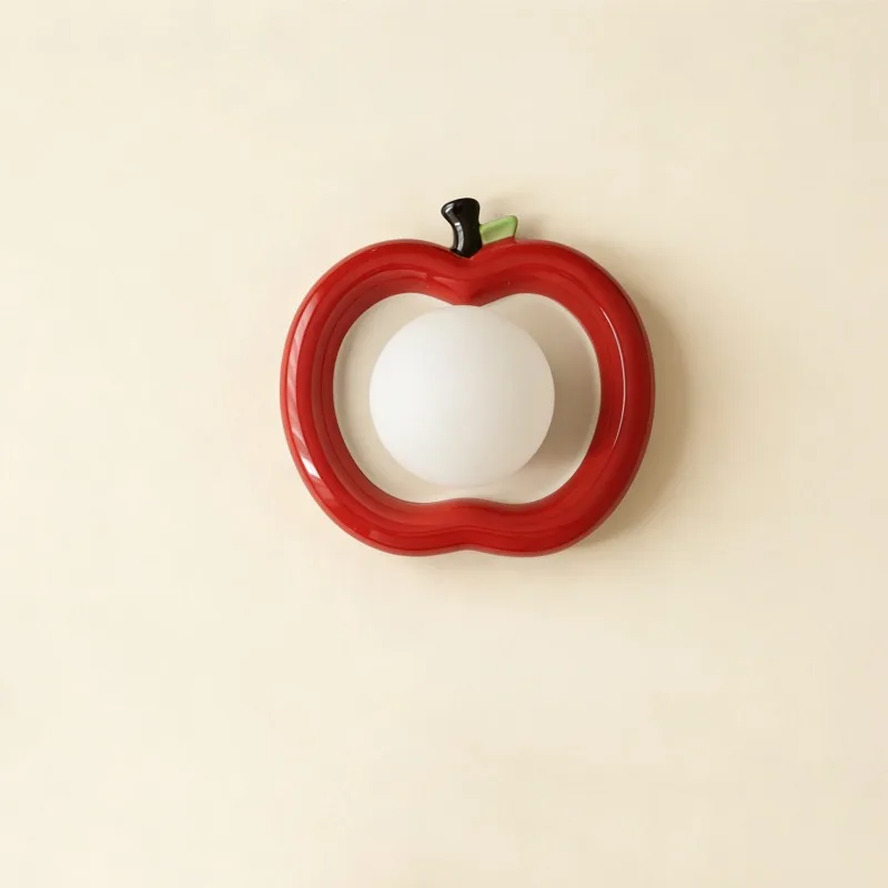 Creative Apple Design Wall Lamp Ceramics LED Wall Sconces Children’s Room Nightstand Kindergarten Atmosphere Adorn Light Fixture