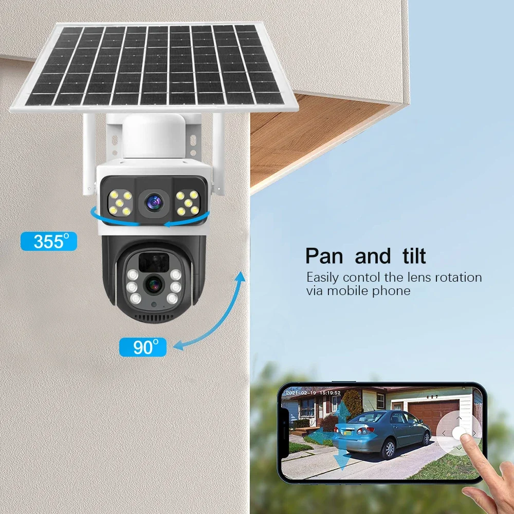 LLSEE， Solar closed-circuit television, V380, 8MP, 10X, dual lens, 4G SIM card, outdoor WIFI wireless security solar camera,