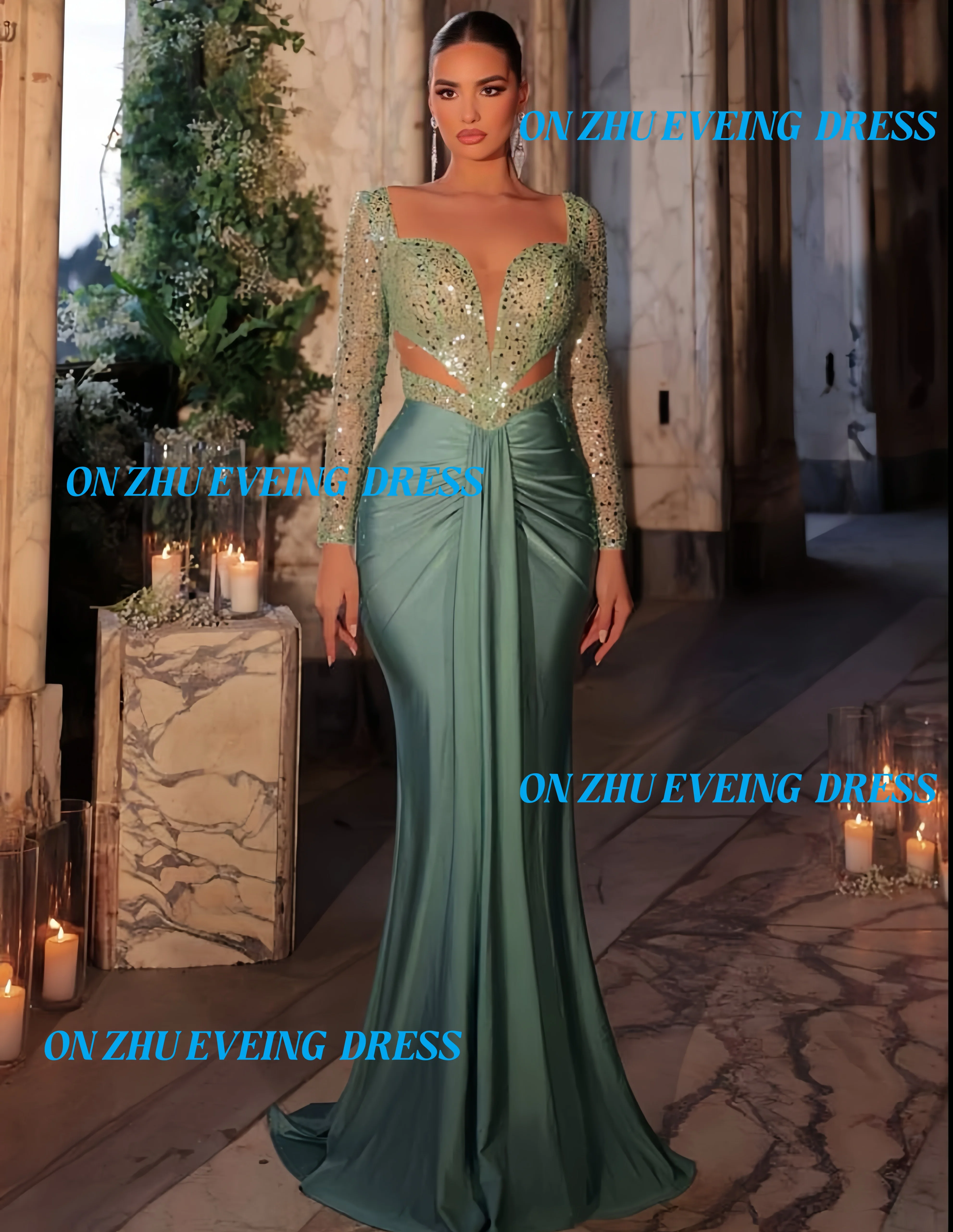 

Сексуальные роскошные вечерние платья русалки с v-образным вырезом и длинными рукавами по индивидуальному заказу, платья для особых случаев, платья для галереи